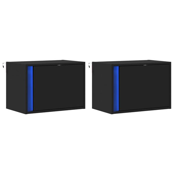 vidaXL sienas naktsskapīši ar LED apgaismojumu, 2 gab., melni