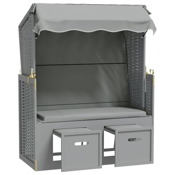 vidaXL sauļo&scaron;anās krēsls ar jumtu, pelēka PE rotangpalma, masīvkoks