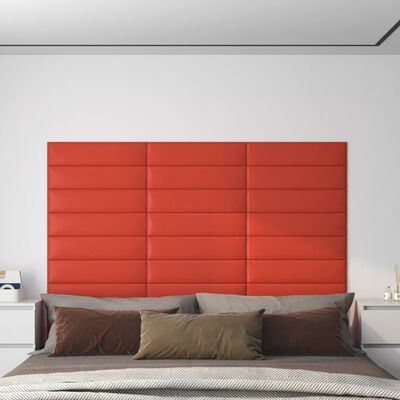vidaXL sienas paneļi, 12 gab., sarkani, 60x15 cm, mākslīgā āda, 1,08m²