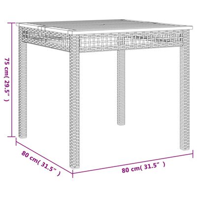 vidaXL dārza galds, bēšs, 80x80x75 cm, PE rotangpalma, akācija