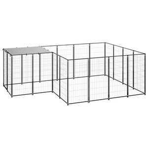 vidaXL suņu voljērs, melns, 6,05 m², tērauds