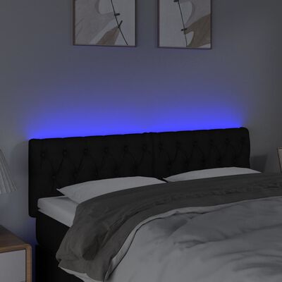 vidaXL gultas galvgalis ar LED, 160x7x78/88 cm, melns audums