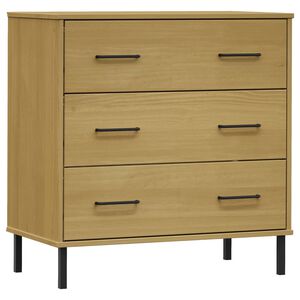vidaXL kumode, 3 atvilktnes, OSLO, brūna, 77x40x79,5 cm, masīvkoks