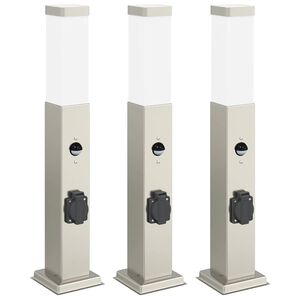 vidaXL stabveida gaismekļi ar sensoru un kontaktligzdu, 3 gab., 50 cm, nerūsējo&scaron;ais tērauds, IP44
