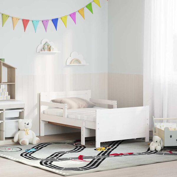 vidaXL Gultas rāmis ar matraci Balts 80 x 200 cm Ciets priedes koks