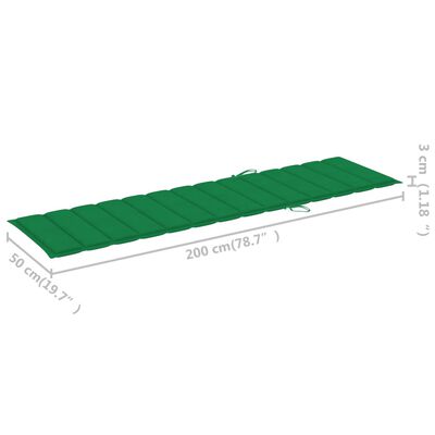 vidaXL sauļošanās zvilnis ar zaļu matraci, masīvs tīkkoks