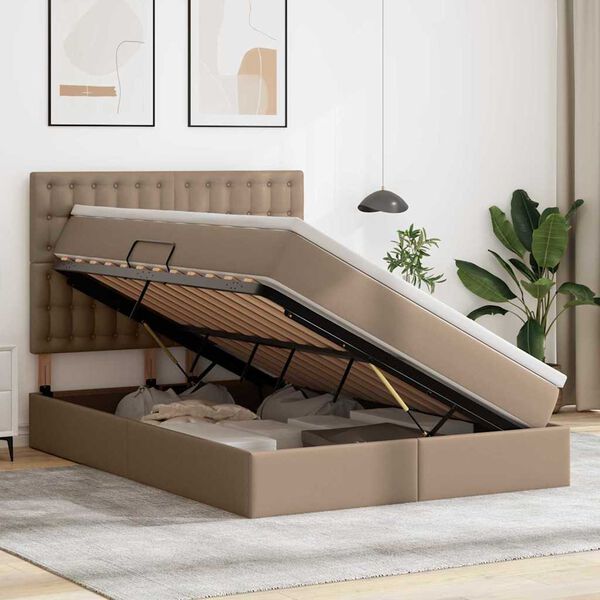 vidaXL Glabā&scaron;anas gulta ar matraci Kafija 140 x 190 cm Mākslīgā āda