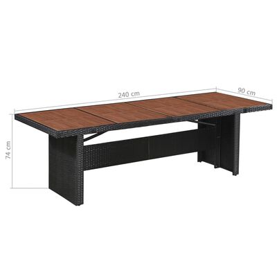 vidaXL dārza galds, 240x90x74 cm, PE rotangpalma, akācijas masīvkoks