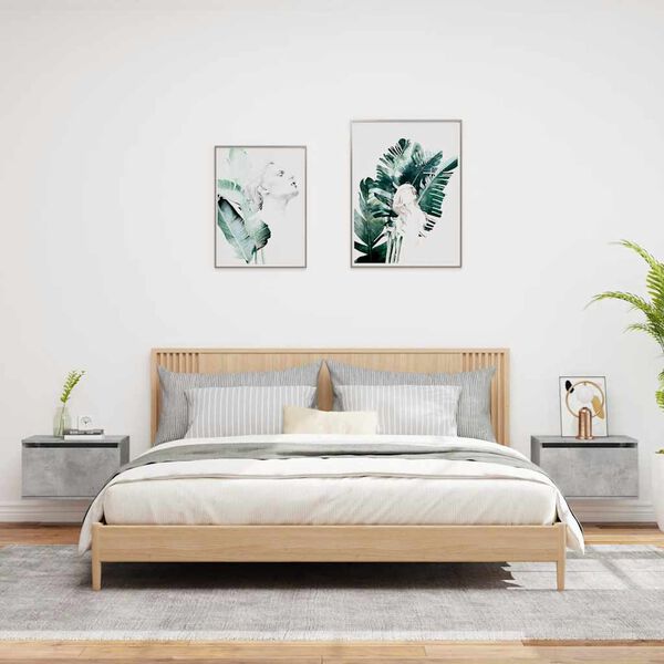 vidaXL sienas naktsskapī&scaron;i ar LED apgaismojumu, 2 gab., betona pelēki