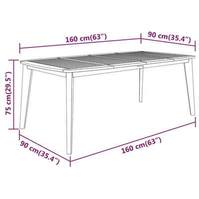 vidaXL dārza galds, 160x90x75 cm, akācijas masīvkoks