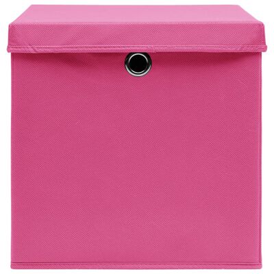 vidaXL uzglabāšanas kastes ar vāku, 4 gab., 32x32x32 cm, rozā audums