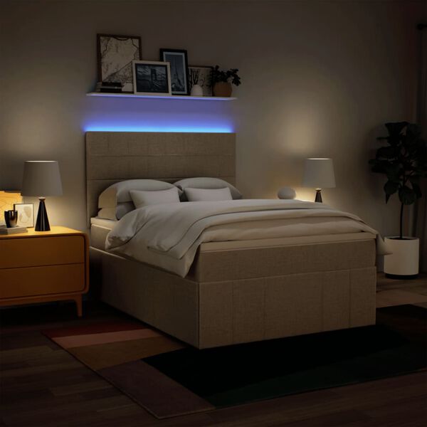 vidaXL atsperu gulta ar matraci, krēmkrāsas, 160x200 cm, audums