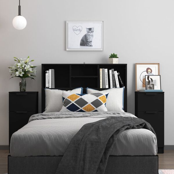 vidaXL kumodes, 2 gab., melnas, 30x30x70 cm, inženierijas koks