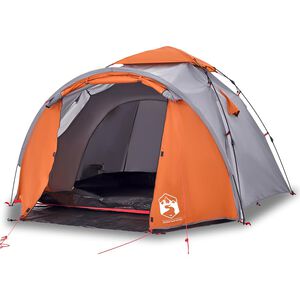 vidaXL kempinga telts 3 personām, kupola forma, pelēka, oranža