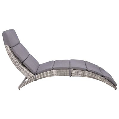 vidaXL saliekams sauļošanās krēsls ar matraci, PE rotangpalma, pelēks