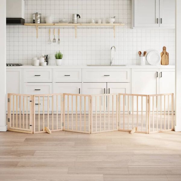 vidaXL suņu vārti ar salokāmām durvīm, 6 paneļi, 300 cm, papeles koks