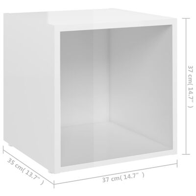 vidaXL TV plaukti, 4 gab., spīdīgi balti, 37x35x37 cm, skaidu plāksne