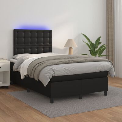 vidaXL atsperu gulta ar matraci, LED, melna, 120x190 cm, mākslīgā āda