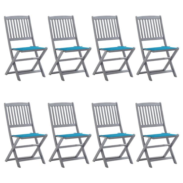 vidaXL saliekami āra krēsli ar matračiem, 8 gab., akācijas masīvkoks