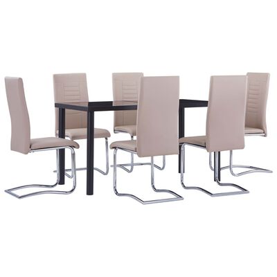 vidaXL virtuves galds un 6 krēsli, kapučīno krāsas mākslīgā āda