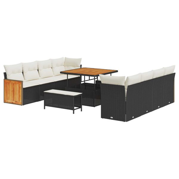 vidaXL Dārza dīvānu komplekts ar spilvenu 11 pcs Melns un Krēmkrāsa