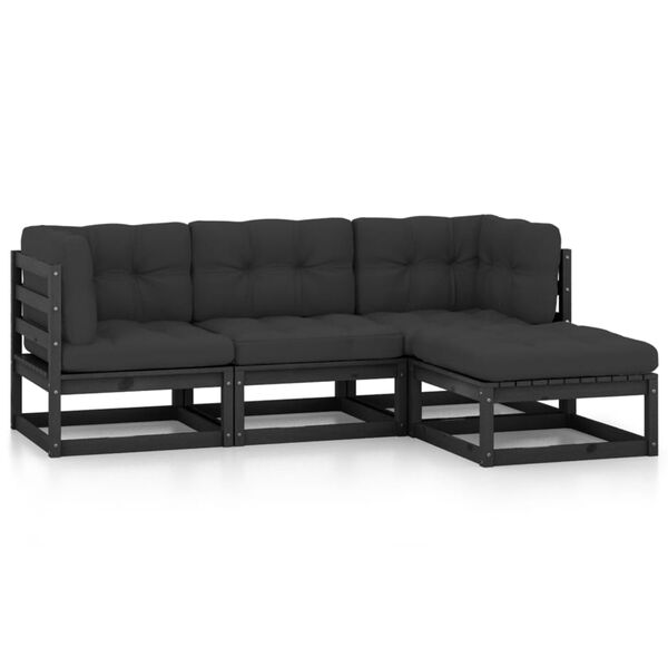 vidaXL 4-daļīgs dārza atpūtas mēbeļu komplekts ar matračiem, priede