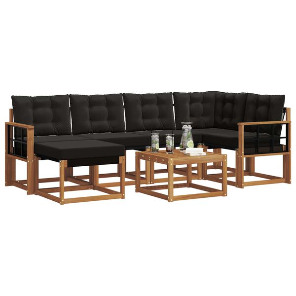 vidaXL Āra dīvānu komplekts ar spilvenu 7 pcs Dabīgs un melns