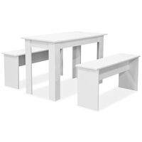 vidaXL galds ar soliem, 3 daļas, skaidu plāksne, balts