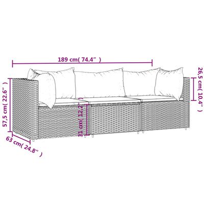 vidaXL 3-daļīgs dārza atpūtas mēbeļu komplekts, brūna PE rotangpalma