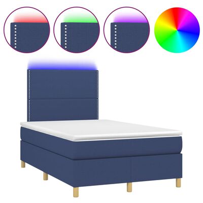 vidaXL atsperu gulta ar matraci, LED, zils audums, 120x190 cm