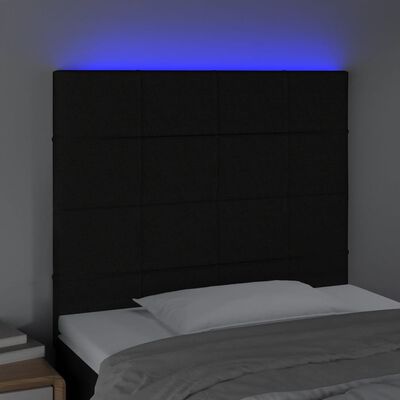 vidaXL gultas galvgalis ar LED, 80x5x118/128 cm, melns audums