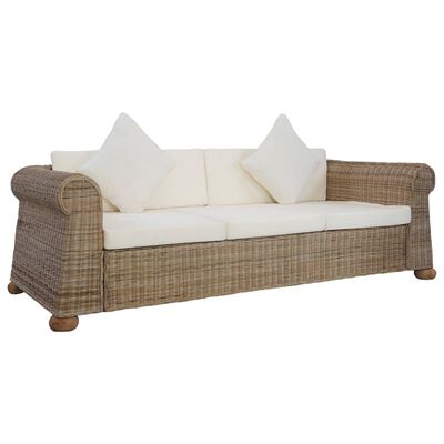 vidaXL trīsvietīgs dīvāns ar matračiem, dabīga rotangpalma