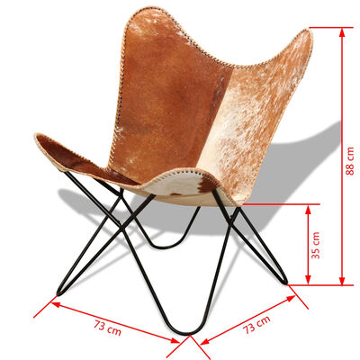 vidaXL tauriņa formas krēsls, īsta govs āda