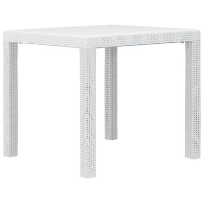 vidaXL dārza galds, balts, 79x79x72 cm, plastmasa, rotangpalmas raksts