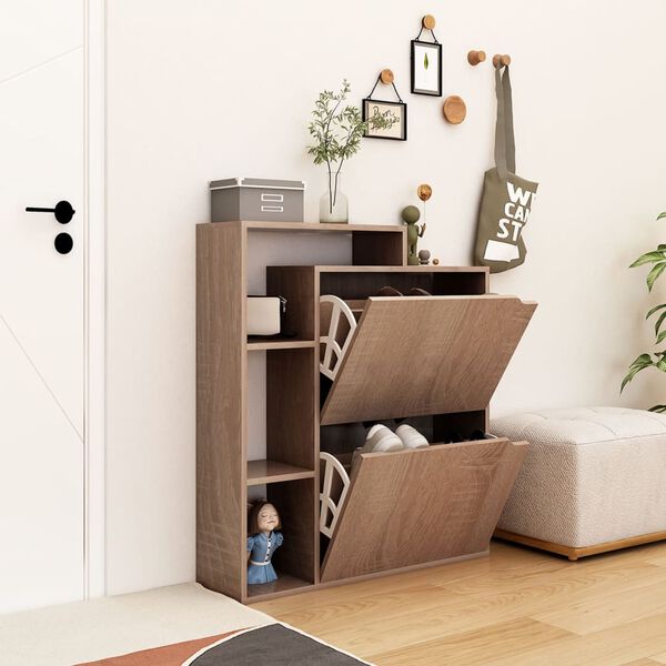 vidaXL apavu skapītis, ozolkoka krāsa, 79,5x24x90,5 cm, skaidu plāksne