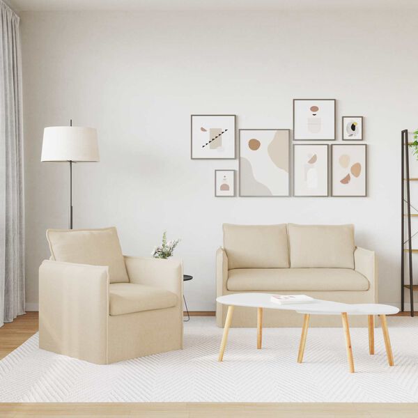 vidaXL Dīvāns 2 pcs Krēmkrāsa 196 x 82 x 85 cm audums