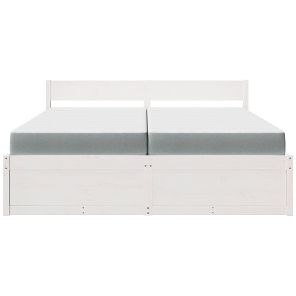 vidaXL gulta ar atvilktnēm un matraci, balta, 200x200 cm, priedes koks