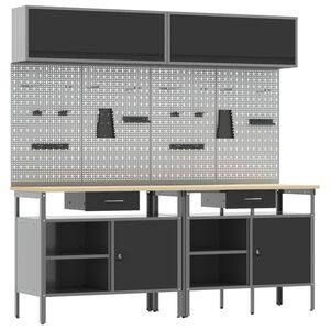 vidaXL Darbagalda komplekts ar atvilktni 8 pcs Melns un pelēks