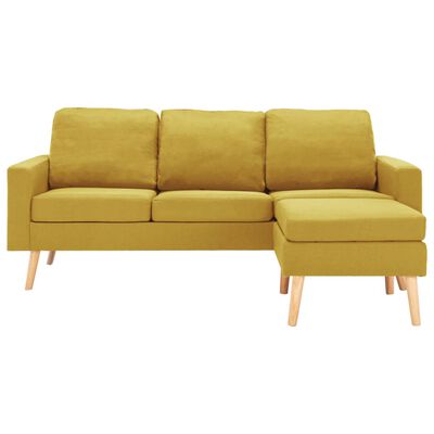 vidaXL trīsvietīgs dīvāns ar kājsoliņu, dzeltens audums