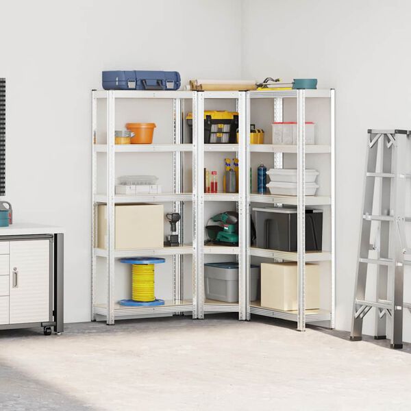 vidaXL 3 daļīgs 5-līmeņu plauktu komplekts sudraba tērauda un koka