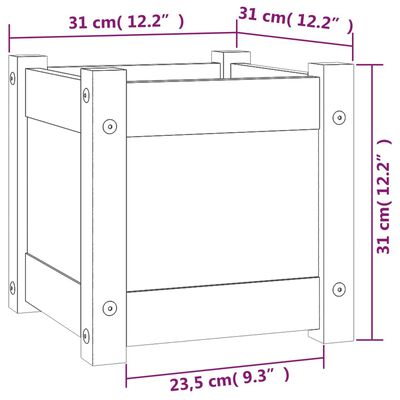 vidaXL dārza puķu kaste, 31x31x31 cm, priedes masīvkoks