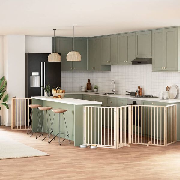 vidaXL suņu vārti ar durvīm, salokāmi, 12 paneļi, 960 cm, papeles koks