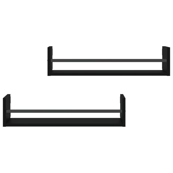 vidaXL sienas plaukti ar stieņiem, 2 gab., melni, 60x16x14 cm