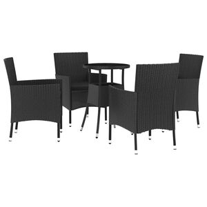 vidaXL 5-daļīgs bistro mēbeļu komplekts, matrači, melna PE rotangpalma