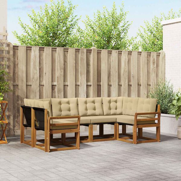 vidaXL Āra dīvānu komplekts ar spilvenu 6 pcs Dabisks un bē&scaron;s