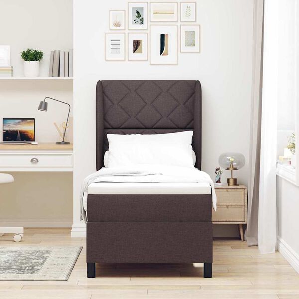 vidaXL Kastītes atsperu gulta Tum&scaron;i brūna 80 x 200 cm audums