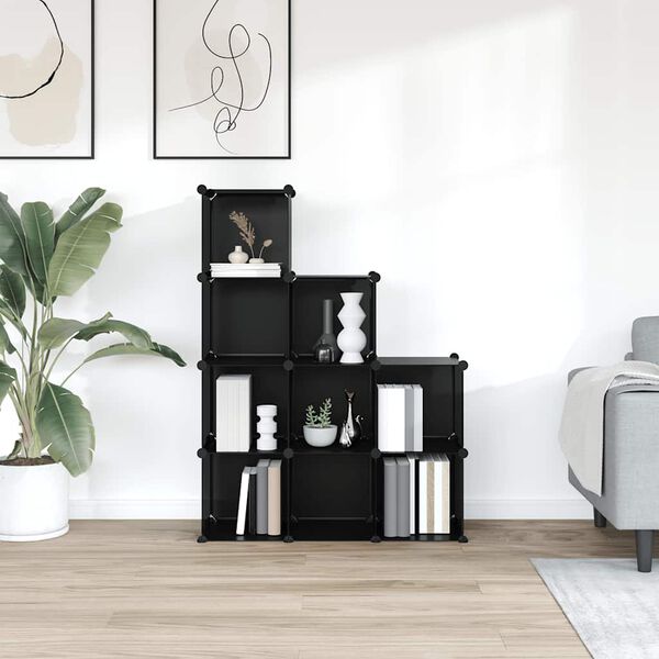 vidaXL plaukts, 9 kubveida nodalījumi, melns, plastmasa