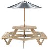 vidaXL piknika galds 6 bērniem ar lietussargu, se&scaron;stūra, egles koks