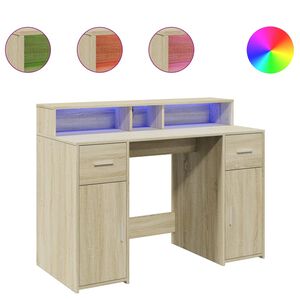 vidaXL rakstāmgalds, LED, ozola krāsa, 120x55x91 cm, inženierijas koks