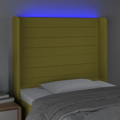 vidaXL gultas galvgalis ar LED, 103x16x118/128 cm, zaļš audums